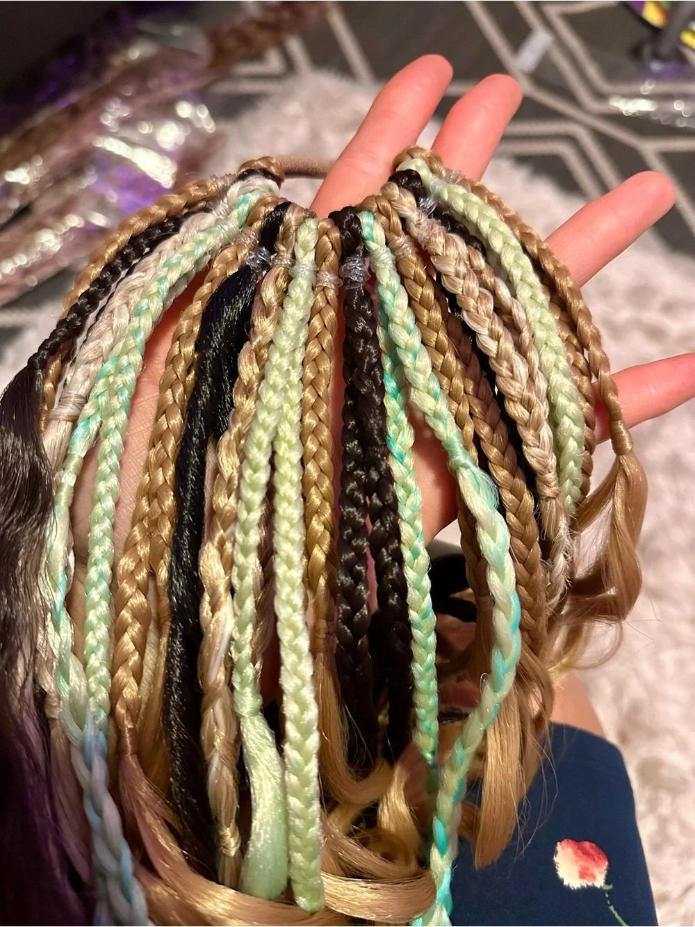 Braided Hair Extension Accent Strands - Mint and Brown